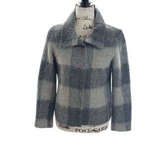 Talbots Jacket Gray Plaid Wool Alpaca Blend Short Zip Womens Size 4 Petite